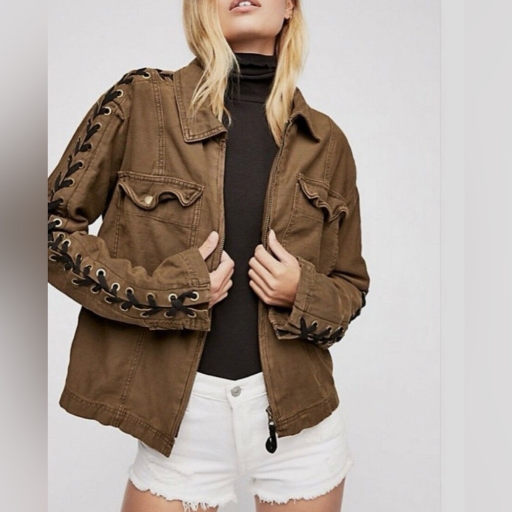 Free People Brown Lace-Up Utility Jacket